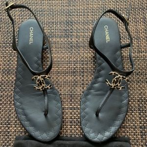 Chanel sandals, black with logo